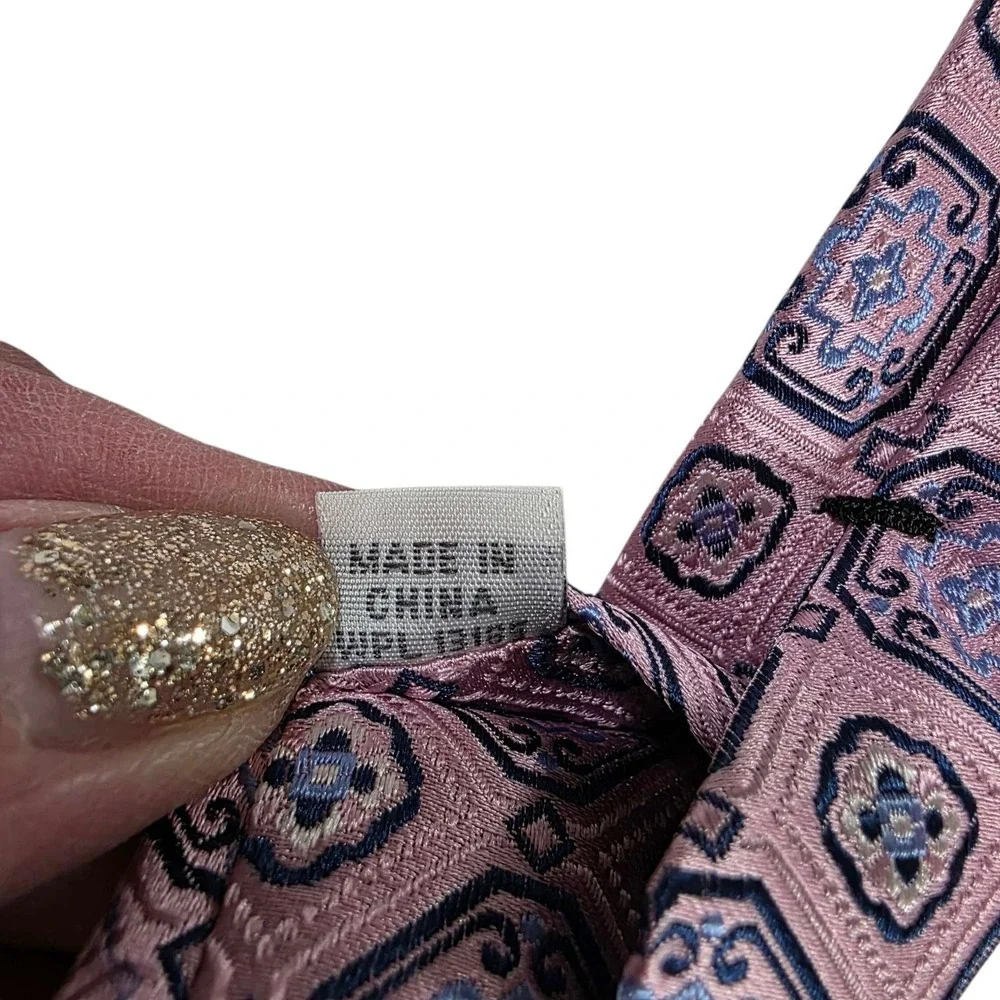 Burma Bibas Silk Mens Geometric Pattern Necktie Pink Blue Designer Easter Church